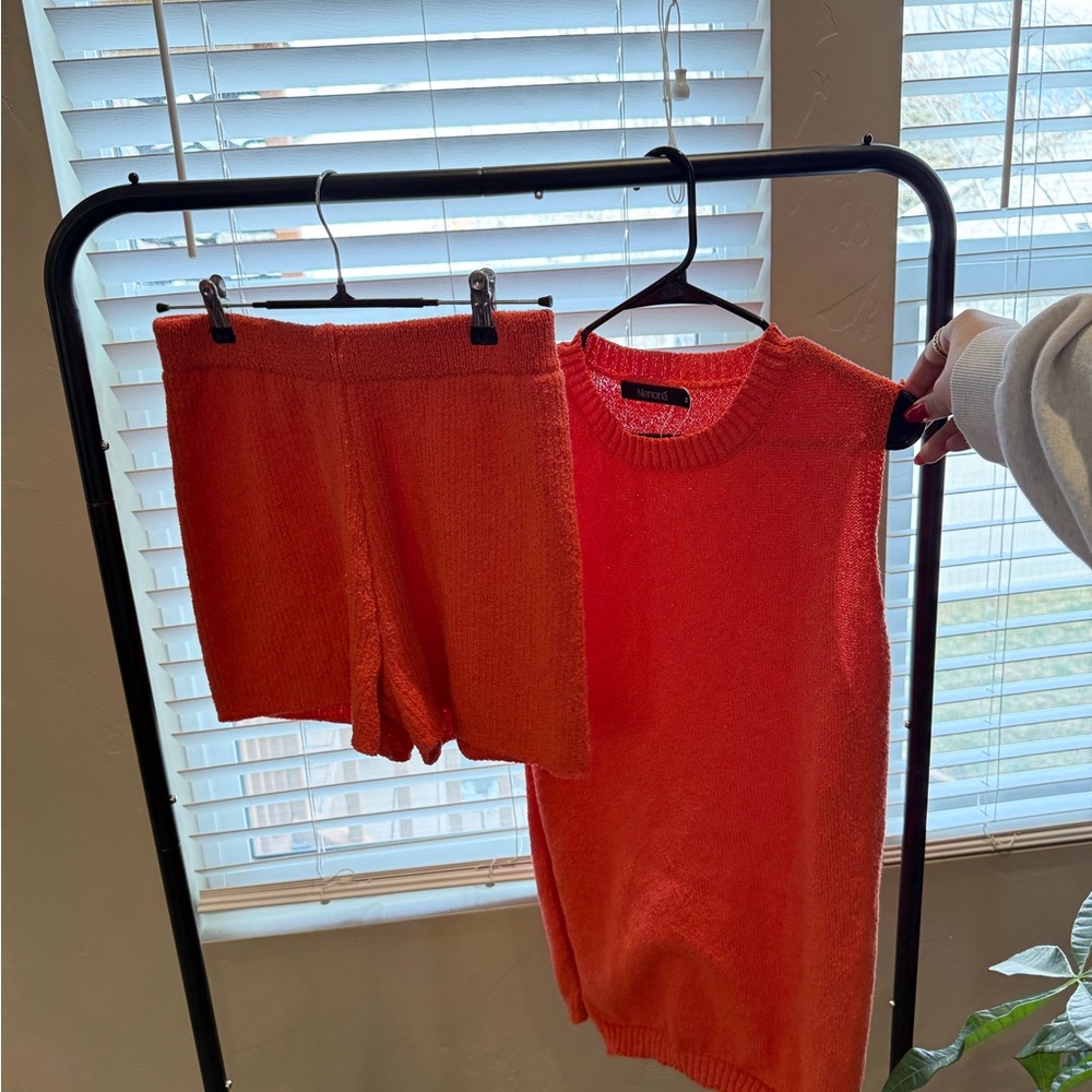 Orange Knit Tank and Shorts Set